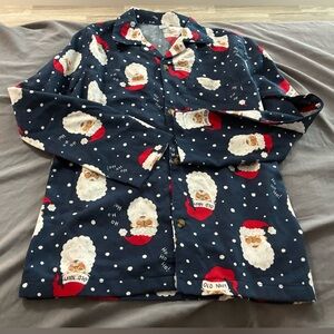 Old Navy Unisex Kids Santa Print Pajama Top - Navy size 10/12